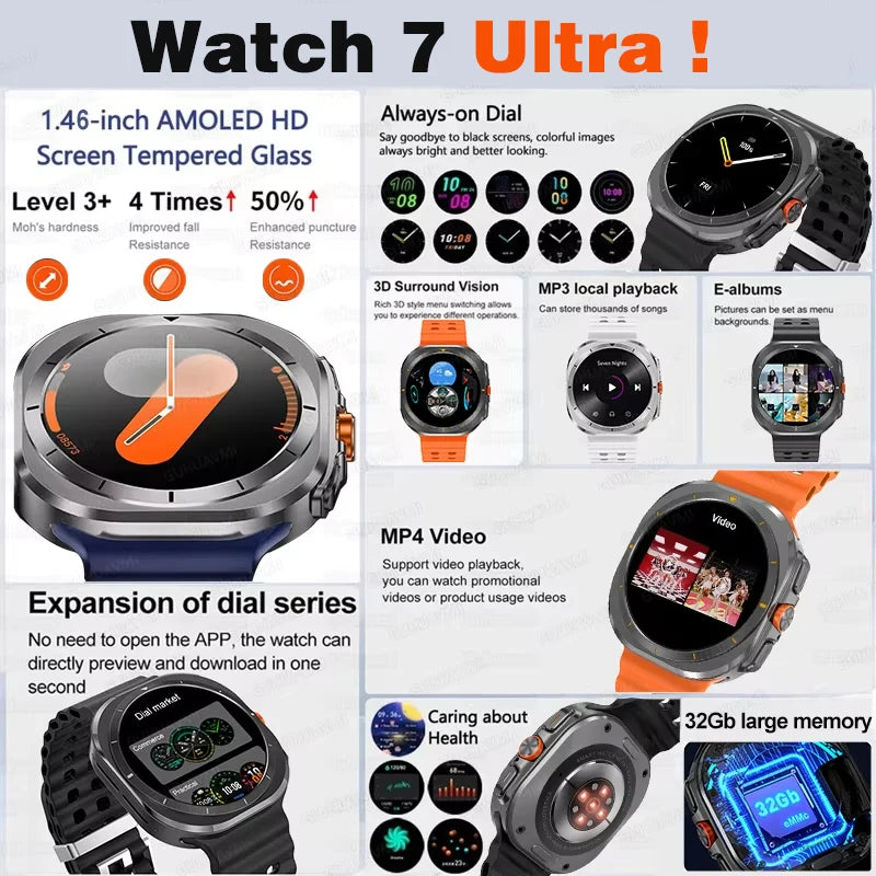 2024New Galaxy Watch 7 Ultra Smart Watch Men 32GB Memory Video GPS NFC 47mm AMOLED Fitness Tracker Health Smartwatch For Samsung